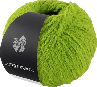 A ball of green yarn with a black label.