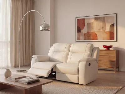 Produktbild von 2-Sitzer Ledersofa EVASION mit Relaxfunktion - weiß elfenbein