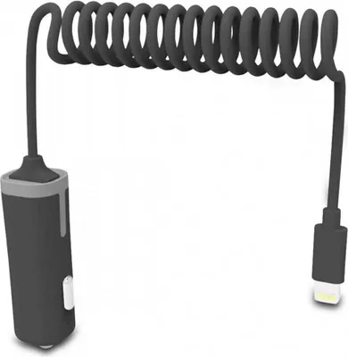 Zdjęcie produktu dla Muvit ładowarka samochodowa lightning mfi 2.4a kabel spiralny 1.8m czarny