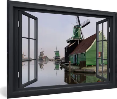 Produktbild von MuchoWow® MuchoWow® Gerahmtes Poster Aussicht - Mühle - Grün 60x40 cm - Poster mit zchwarzem Bilderrahmen - Printing - Wanddeko Schlafzimmer