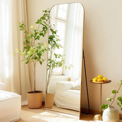 Immagine prodotto di Specchio a figura intera, curvo, dimensioni 161 x 52 cm, con cornice in alluminio dorato, da appendere o appoggiare