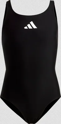 A black Adidas swimsuit with the Adidas logo on the chest.