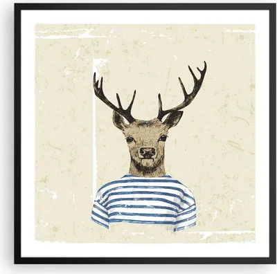 Produktbild von Gerahmtes Poster - Schwarzer Rahmen - Hipster Anthropomorphismus Hirsch - 60x60 cm - Wand Bild - Wanddeko - Wandbilder - Wandposter - Bilderrahmen - Bilder - Kunstdruck - Wandbild - P2BAC60x60-4227