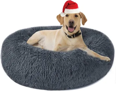 Produktbild von Hundebett Katzenbett flauschig rund aus Plüsch - Donut Kuscheliges Hundekissen Hundebett waschbar S/M/L/XL/XXL für kleine, mittlere und große Hunde, K