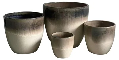 Produktbild von Pflanzkübel-Übertopf Set Faserclay Mondex Hevra 44x44x42/35x35x34/27x27x26/20x20x21 cm Beige-Schwarz 4er Set