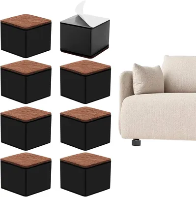 Produktbild von 8 Stück 2"/5 cm Möbelerhöhungen Kohlenstoffstahl, Durchmesser 6 cm, selbstklebend für Betten, Sofas und Tische, weiße Möbelfüße für bis zu 20.000 lbs, quadratisch schwarz