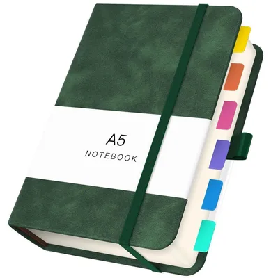 Image de Cahier A5, format ligné, couverture rigide en cuirPolyuréthanevert foncé, 360 pages, papier 100 GSM