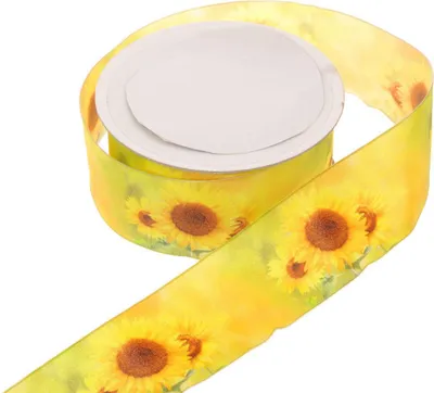 Produktbild von Dekoband Sonnenblume - gelb-grün-braun - 25 mm - 25 m -
