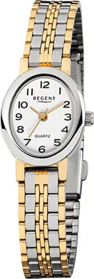 Produktbild von Regent Stahl Damen Uhr F-393 Quarzuhr Armband silber gold D2URF393
