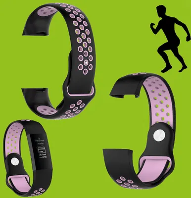 Image de Bracelet en plastique / silicone pour Fitbit Charge 3 / 4, pour homme, taille L, noir et rose