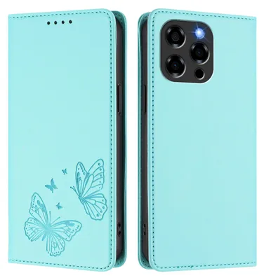 Image de Étui en cuir pour Doogee Note 58 / Note 58 Pro, motif papillon, étui portefeuille à rabat avec support, vert menthe