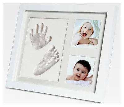 Produktbild von Set für Baby-Hand- und Fußabdrücke, Gipsabdruck mit Bilderrahmen aus Echtholz - Eine ideale Geschenkidee für Kleinkinder, Mütter und Väter, um Erinnerungen festzuhalten
