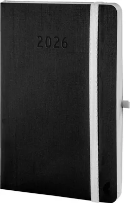 Produktbild von Chronoplan 50966 Buchkalender Kalendarium 2026 (Terminplaner A6 (95x140mm) mit Softcover, Wochenplaner, 1 Woche auf 2 Seiten, mit flexibler Stiftschlaufe, Einmerkband, Gummiverschluss) schwarz