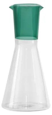 Imagen del producto de Zafferano Classy: Jarra bicolor de cristal de borosilicato soplado a mano, en color verde mar y transparente, con un diseño geométrico elegante. 140 cm