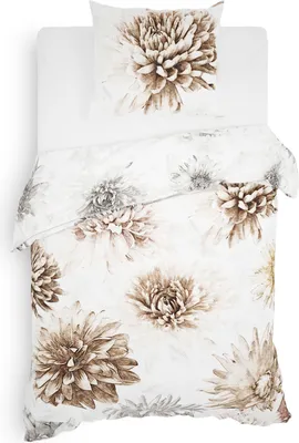 Produktbild von Heckett and Lane Mako Satin Dairis Bettwäsche 155 Naturel Flowers Natural 1 Bettbezug 155x220cm + 1 Kissenbezug 80x80cm