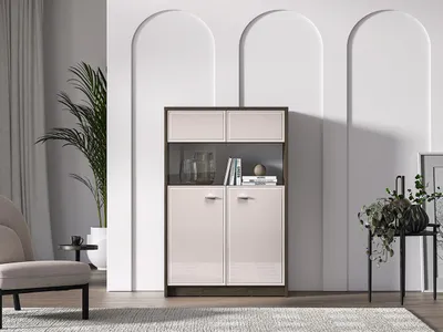 Produktbild von Niedrige Glasvitrine SAFIEH - Eiche / Kaschmir