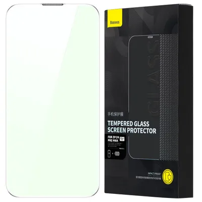 Produktbild von Baseus Gehärtetes Glas Für Iphone 14 Pro Voller Bildschirm Mit Anti-Blaulicht-Filter Und 0,3Mm Lautsprecherabdeckung + Montagerahmen