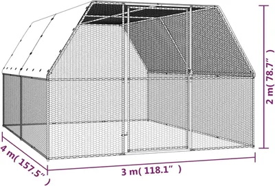Image de Enclos pour poulets - Parc pour animaux - Poulailler - Cage extérieure - Acier galvanisé - Dimensions : 3 x 4 x 2 mètres