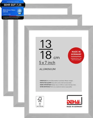 Produktbild von DEHA Design Aluminium Portraitrahmen, Bilderrahmen 3er SET Tribeca, 13x18 cm, Struktur Silber Matt