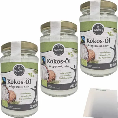 Produktbild von Borchers Kokos-Öl kaltgepresst, nativ 3er Pack (3x200ml Glas) + usy Block
