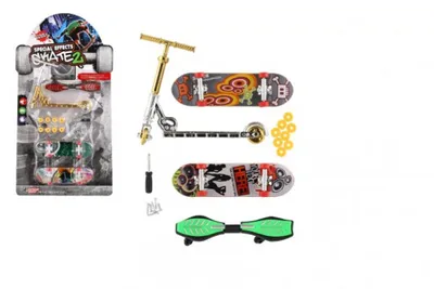 Produktbild von Set Skateboard Schraube, Finger Scooter, Waveboard Kunststoff mit Zubehör Artenmix auf Karte 16x30cm