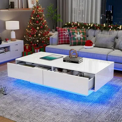 Okwish Couchtisch Hochglanz Mit LED Beleuchtung