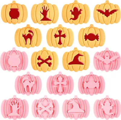 Obrázok produktu pre CANDeal 9-dielna sada vykrajovačiek na tekvice v rôznych tvaroch, plastové vykrajovačky na fondán na Halloween a jeseň, Deň vďakyvzdania, dekorácie na tekvicové torty