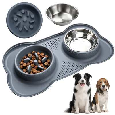 Produktbild von 3-in-1 Antischlingnapf für Hunde, Grau, L 46 x 26 x 4 cm