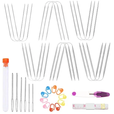 Rundstricknadel-Set, 18-teilig, Edelstahl, 2,0–4,5 mm, mit Zubehör