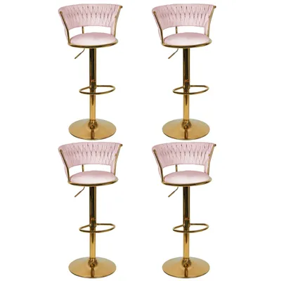 Produktbild von 4er Set Barhocker mit Lehne aus Samt 360° drehbar höhenverstellbar Barstuhl Barhocker Bistrohocker Rosa