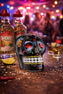 Produktbild von Sierra Tequila Salz- & Zimtstreuer Skull Schwarz mit Sierra Logo – ca. 5 cm