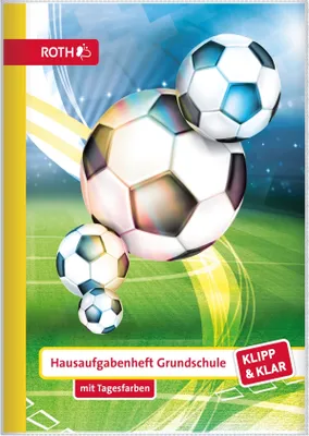 Produktbild von ROTH Klipp&Klar Grundschul-Aufgabenheft mit Tagesfarben, A5, 1 Woche 2 Seiten, Fußball