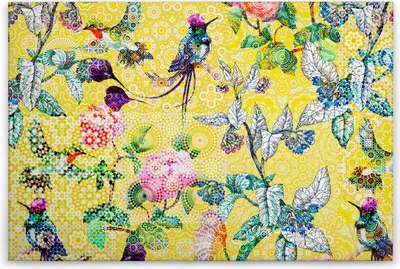 Produktbild von Leinwandbild Blumen 60 x 90 cm - Wandbild Vögel Gelb Grün - Keilrahmen Tiere Wohnzimmerdeko Wanddeko Wandgemälde