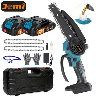 Produktbild von Jemi Mini-Kettensäge Akku 21V mit 2 Akkus, 2 Ketten und Koffer