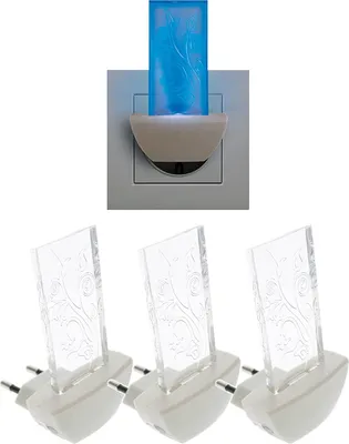 Produktbild von 3er Set LED Nachtlicht Orientierungslicht für die Steckdose Motiv Blume mit blauer LED