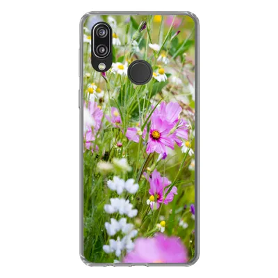 Produktbild von MuchoWow® Handyhülle Schutzhülle Hülle für Huawei P20 Lite (2020) Blumen - Natur - Grün - Gras - Lila - Weiß Silikon Softcase Handy Hülle - Kartenhalter