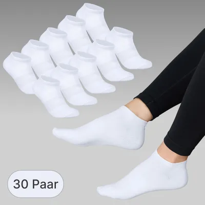 Produktbild von Socken Sneaker ohne Naht Herren Damen Baumwolle Kurzsocken Uni Knöchelsocken 30 Paar Weiß 43 - 46