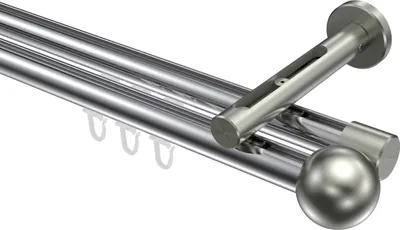 Produktbild von Interdeco Innenlaufstange / Gardinenstange mit Innenlauf Chrom / Edelstahl-Optik, Typ Siteno Luino (Kugel), 20 mm Ø 2-läufig, 480 cm