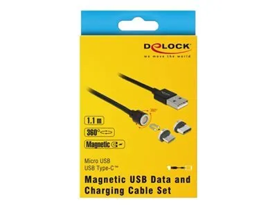 Produktbild von Magnetisches USB Daten- und Ladekabelset für Micro USB / USB Type-C schwarz 1,1 m Delock