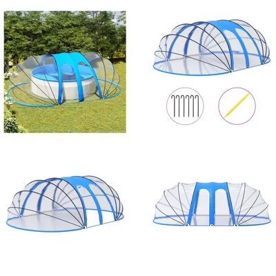A collage of images showing a pool cover in different angles and a close-up of accessories.