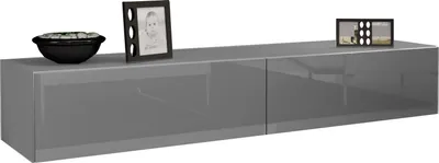 Produktbild von Furniture24 Tv Schrank Vigo 180 cm Länge, Hängeschrank, Wandschrank, Fernsehentisch mit 2 Klapptüren, Lowboard, Grifflose Öffnen, Push to Open Grau/Grau Hochglanz