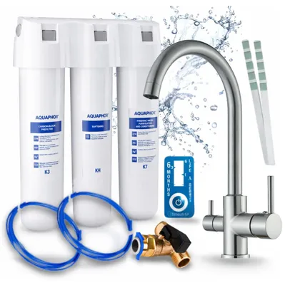 Produktbild von Ari 3-Wege-Küchenarmatur Linko, Edelstahl, Spültischarmatur Im Set Mit Aquaphor Kristall H Wasserfiltersystem, 360° Schwenkbar