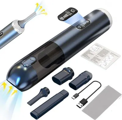 Obrázek produktu pro Ruční vysavač do auta – sací výkon 18 000 Pa – filtr HEPA + LED displej – nízká hmotnost s vícebarevným osvětlením – vhodný do auta i do domácnosti – odstraňuje chlupy domácích mazlíčků a nečistoty z klávesnice – účinný sběrný koš