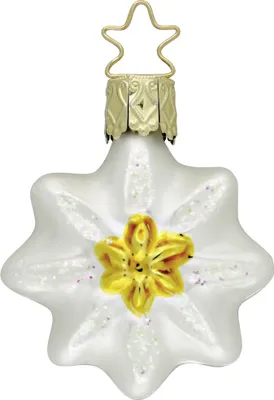 Produktbild von Christbaumschmuck Anhänger Glas Blume Edelweiß 5,5cm Weiß Gelb