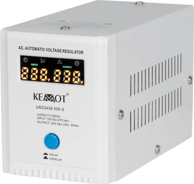 A white automatic voltage regulator is shown against a white background.