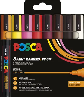 Image de POSCA Marqueur à pigments POSCA PC-5M boîte de 8 couleurs chaudes