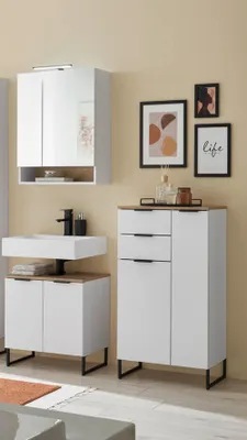 Produktbild von Badezimmer-Set >Denver< (3-tlg.) in weiß matt / Evoke Eiche Nachbildung - 140x195x35 (BxHxT)