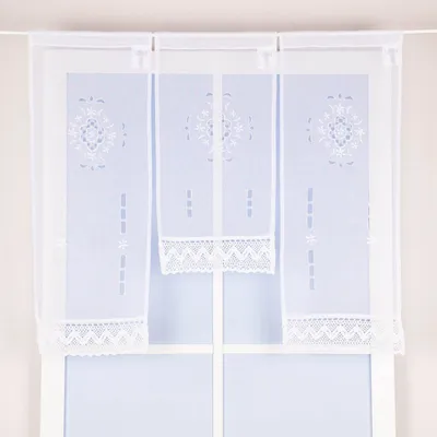 Produktbild von Fensterbehang Scheibengardine Fertiggardine Leinenstruktur bestickt Blumen mit Häkelborte 3er Set