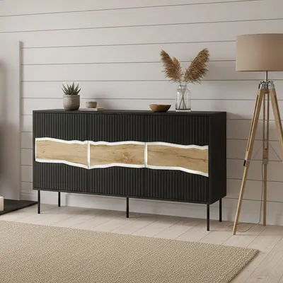 Image de Saliceto - Buffet, 144x40x80h cm Noir, une Étagère