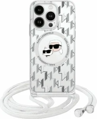 Image de Karl Lagerfeld Klhmp16Shcklct Iphone 16 6.1 Transparent Hardcase Iml Crossbody Monogram Karl & Choupette Head Magsafe